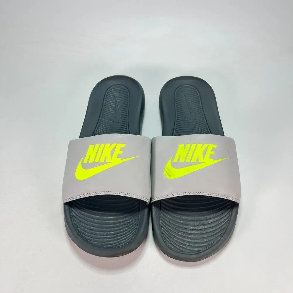 Nike Victori One Grey Fog Volt Casual Slide Sandals CN9675-011 Men's Size 13